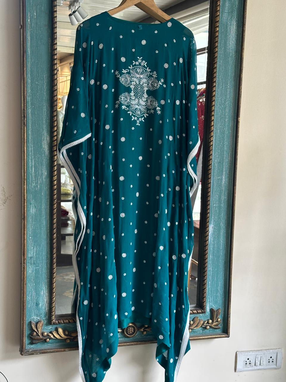 Bottle Green | Chiffon Chikankari Kaftan