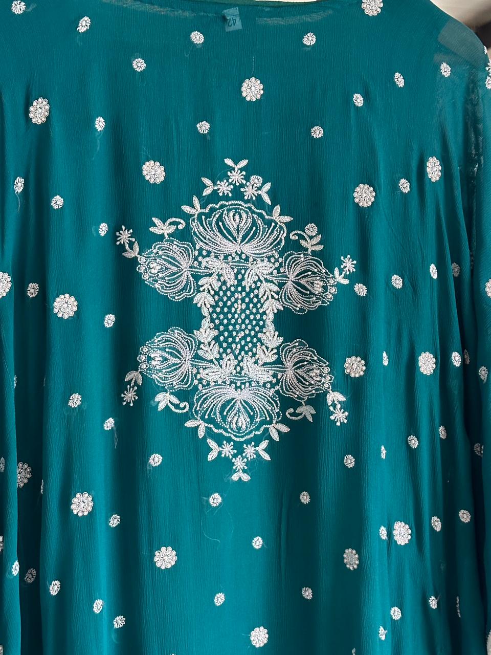 Bottle Green | Chiffon Chikankari Kaftan