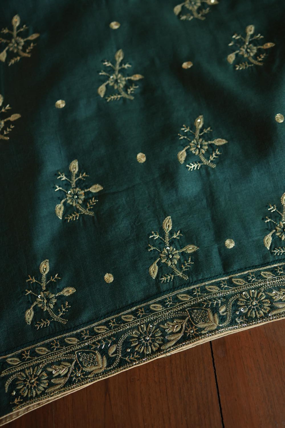 Bottle Green Pashmina x Chikankari Fabrics