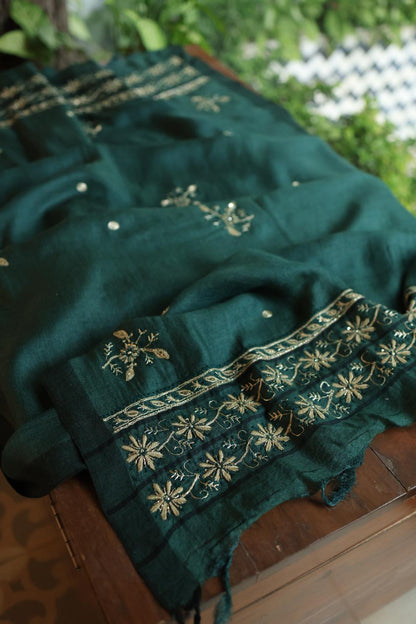 Bottle Green Pashmina x Chikankari Fabrics