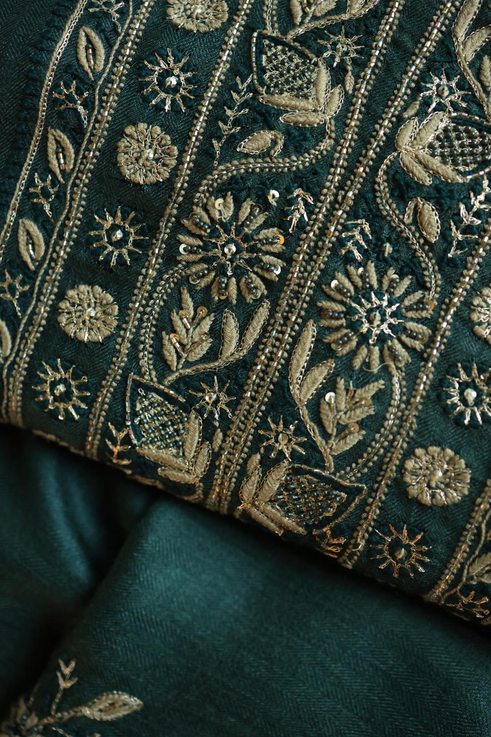 Bottle Green Pashmina x Chikankari Fabrics