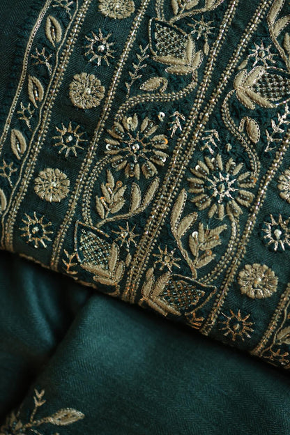 Bottle Green Pashmina x Chikankari Fabrics