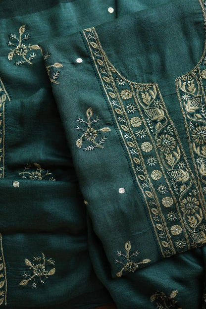 Bottle Green Pashmina x Chikankari Fabrics