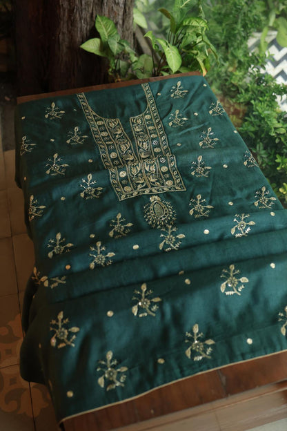 Bottle Green Pashmina x Chikankari Fabrics