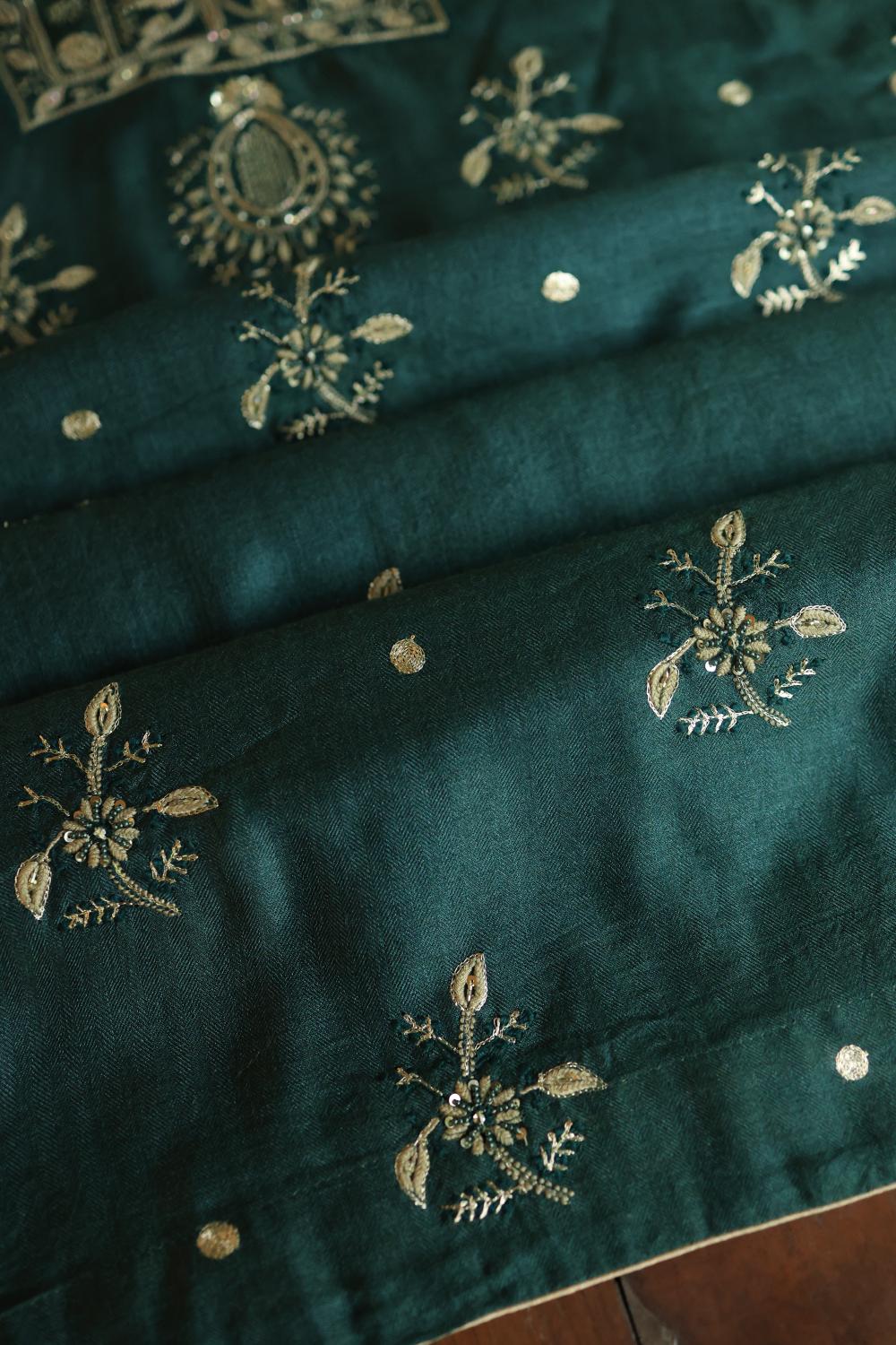 Bottle Green Pashmina x Chikankari Fabrics