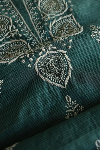 Bottle Green Shade Kota Chikankari Unstitched Fabrics