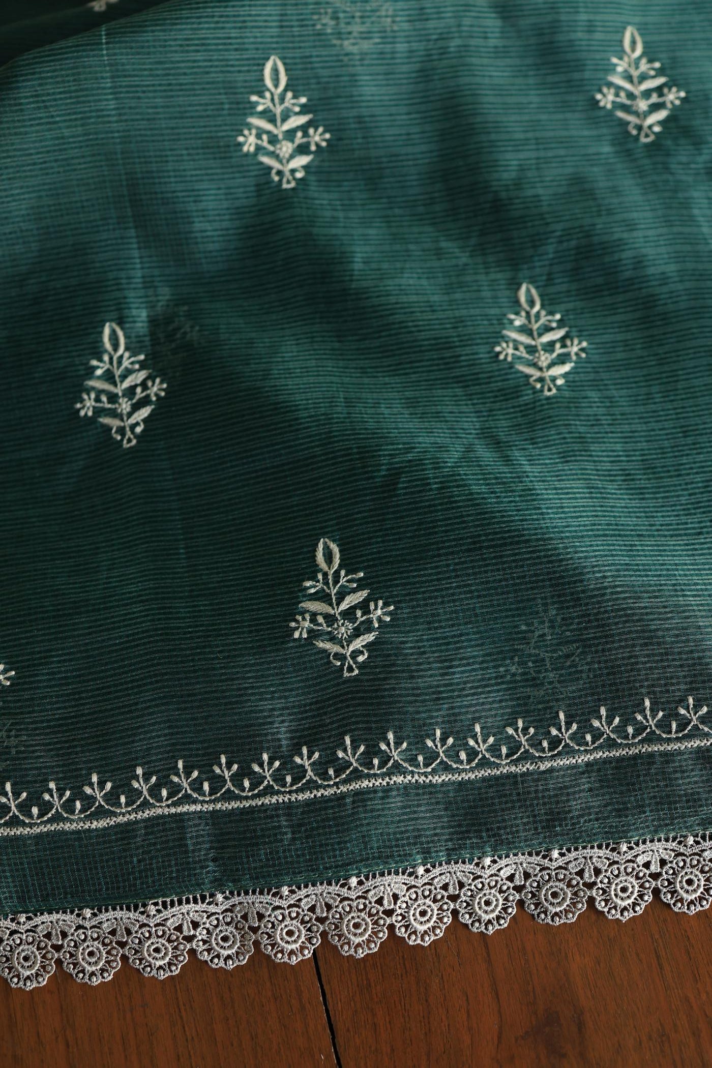 Bottle Green Shade Kota Chikankari Unstitched Fabrics