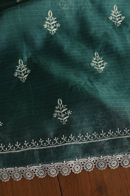 Bottle Green Shade Kota Chikankari Unstitched Fabrics