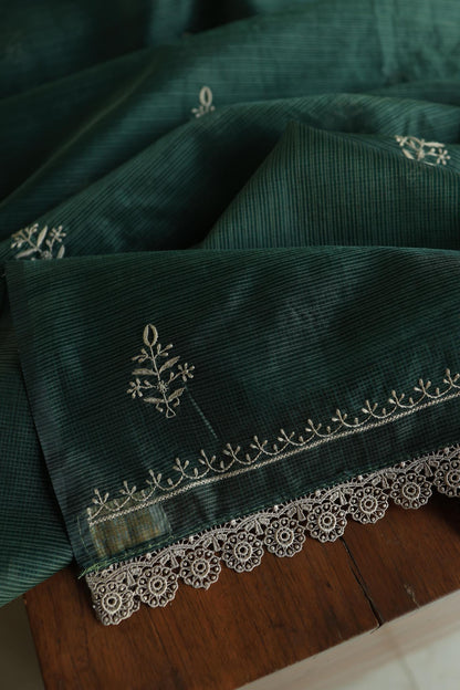 Bottle Green Shade Kota Chikankari Unstitched Fabrics