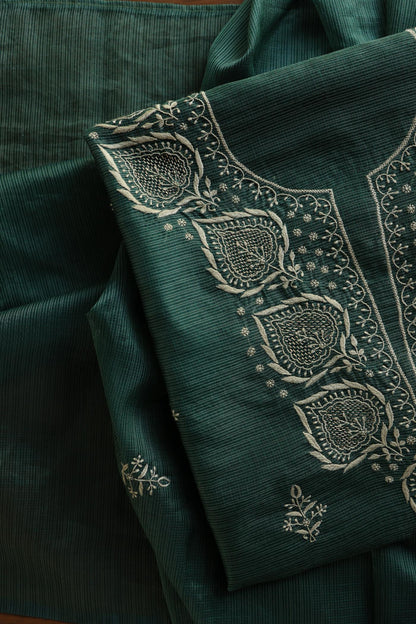 Bottle Green Shade Kota Chikankari Unstitched Fabrics