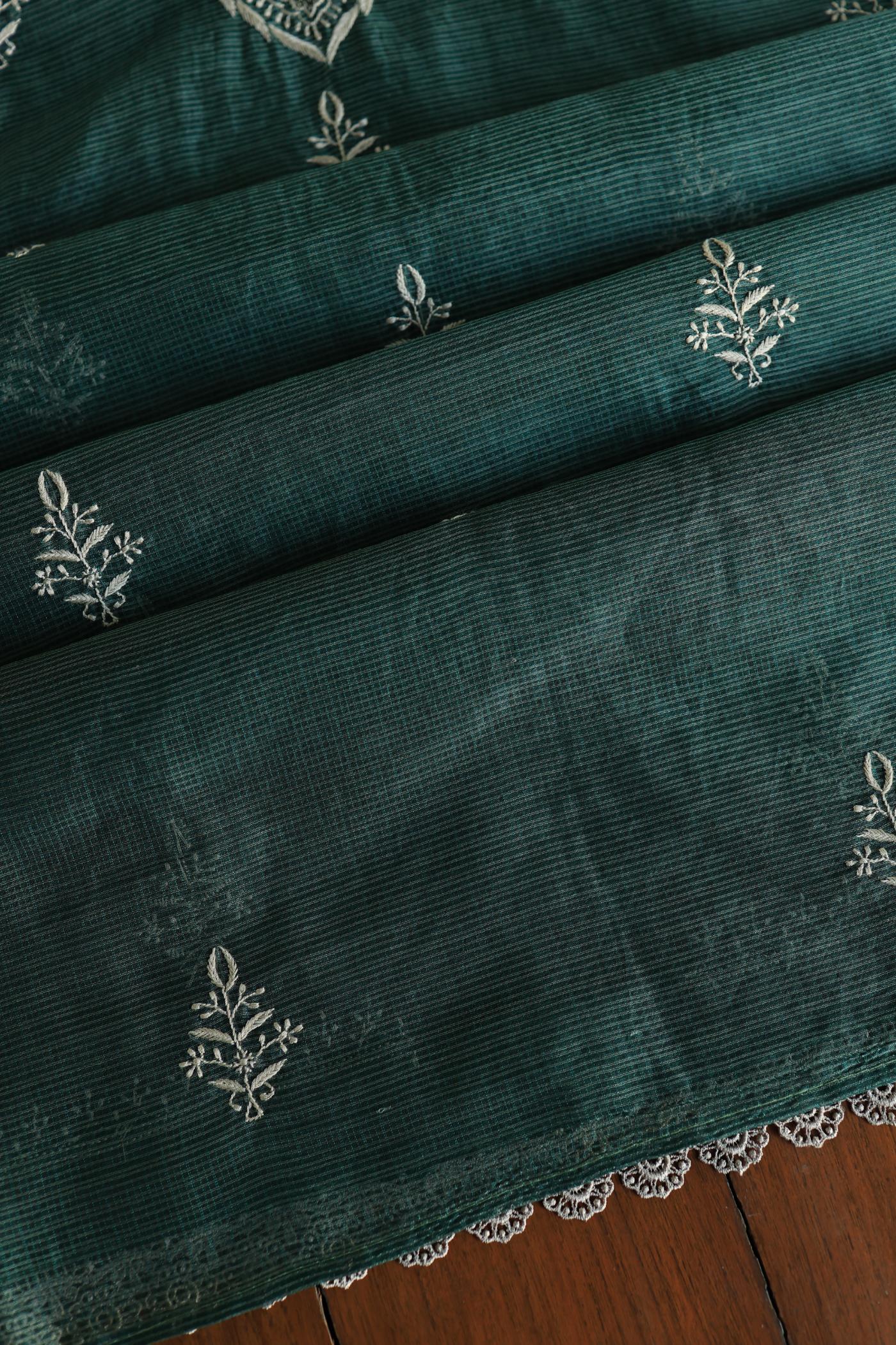 Bottle Green Shade Kota Chikankari Unstitched Fabrics