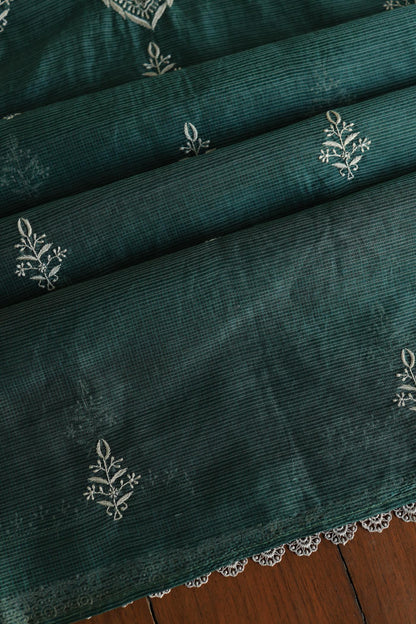 Bottle Green Shade Kota Chikankari Unstitched Fabrics