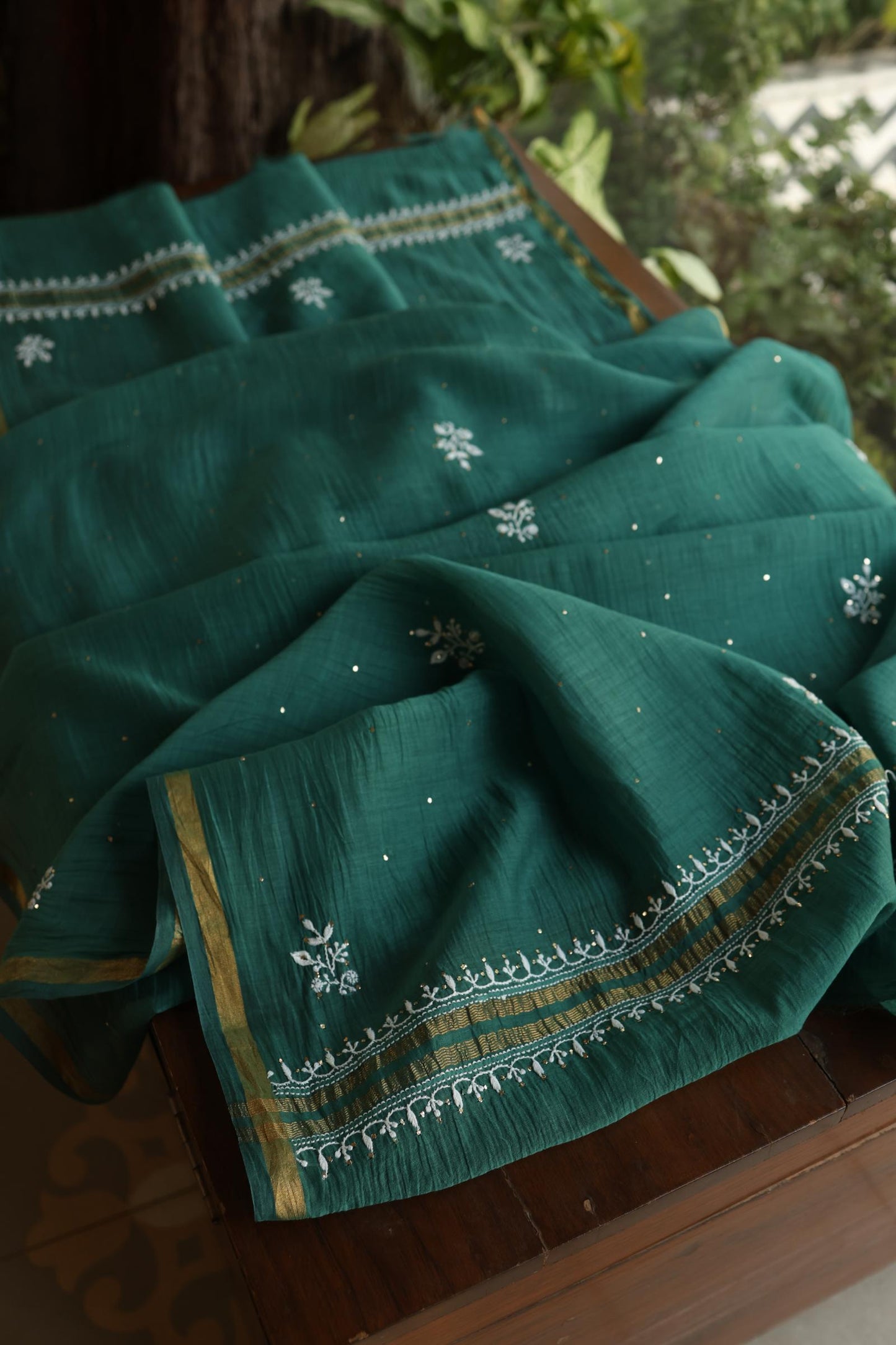 Bottle Green Shade Mal Cotton Fine Chikankari Unstitched Fabric