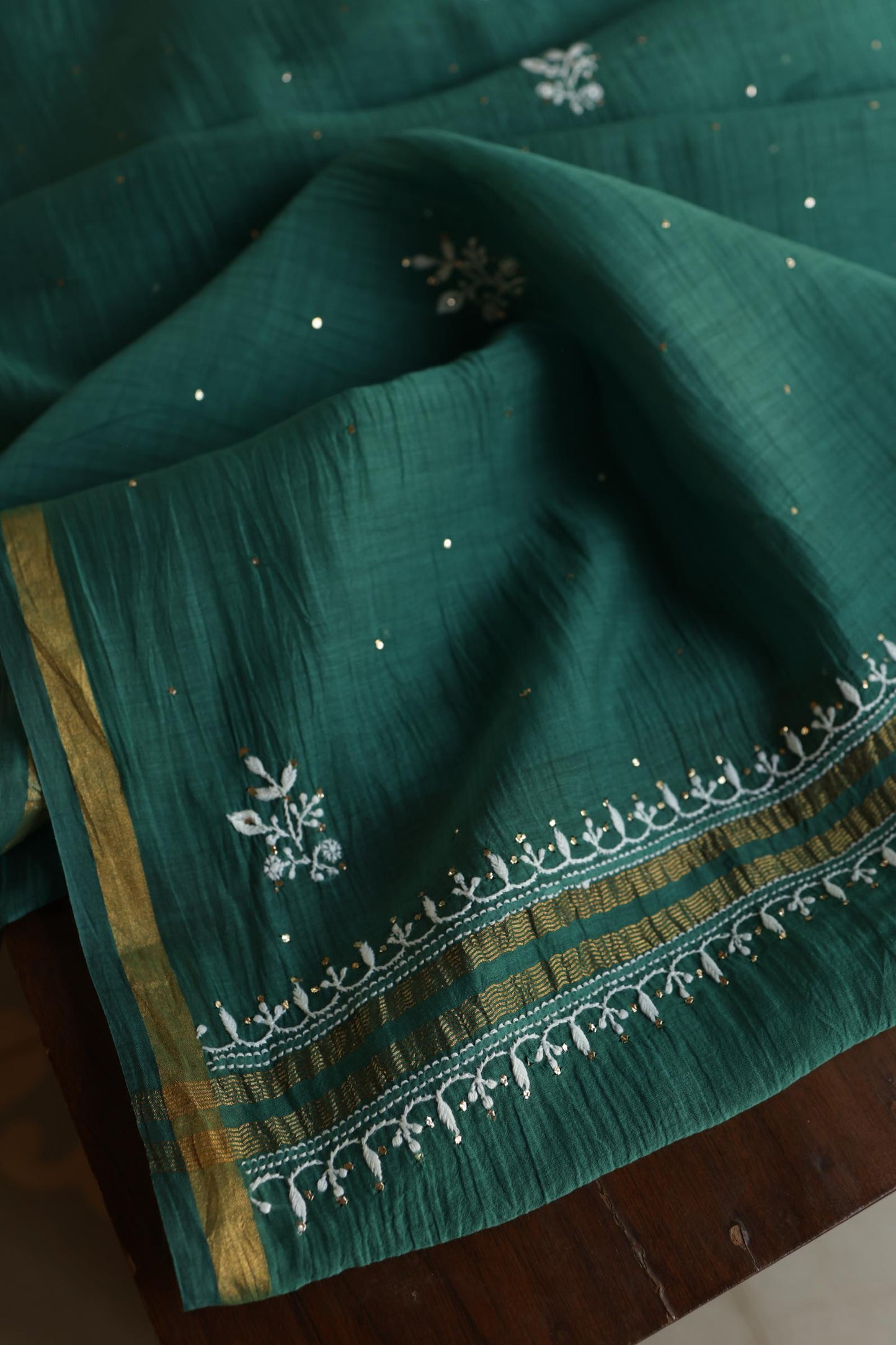 Bottle Green Shade Mal Cotton Fine Chikankari Unstitched Fabric