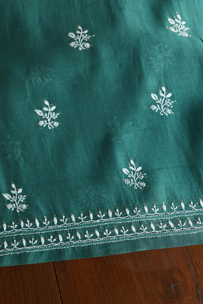 Bottle Green Shade Mal Cotton Fine Chikankari Unstitched Fabric