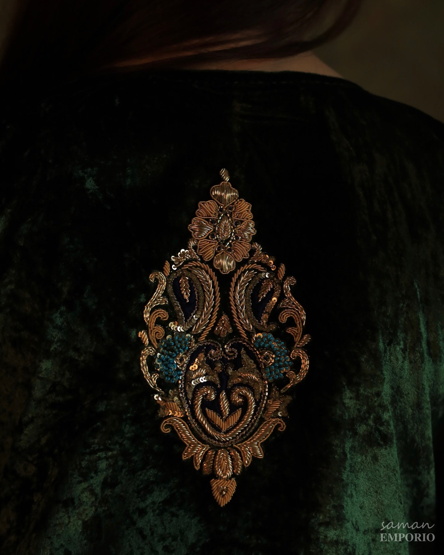 Bottle Green | Silk Velvet Zardozi Kaftan
