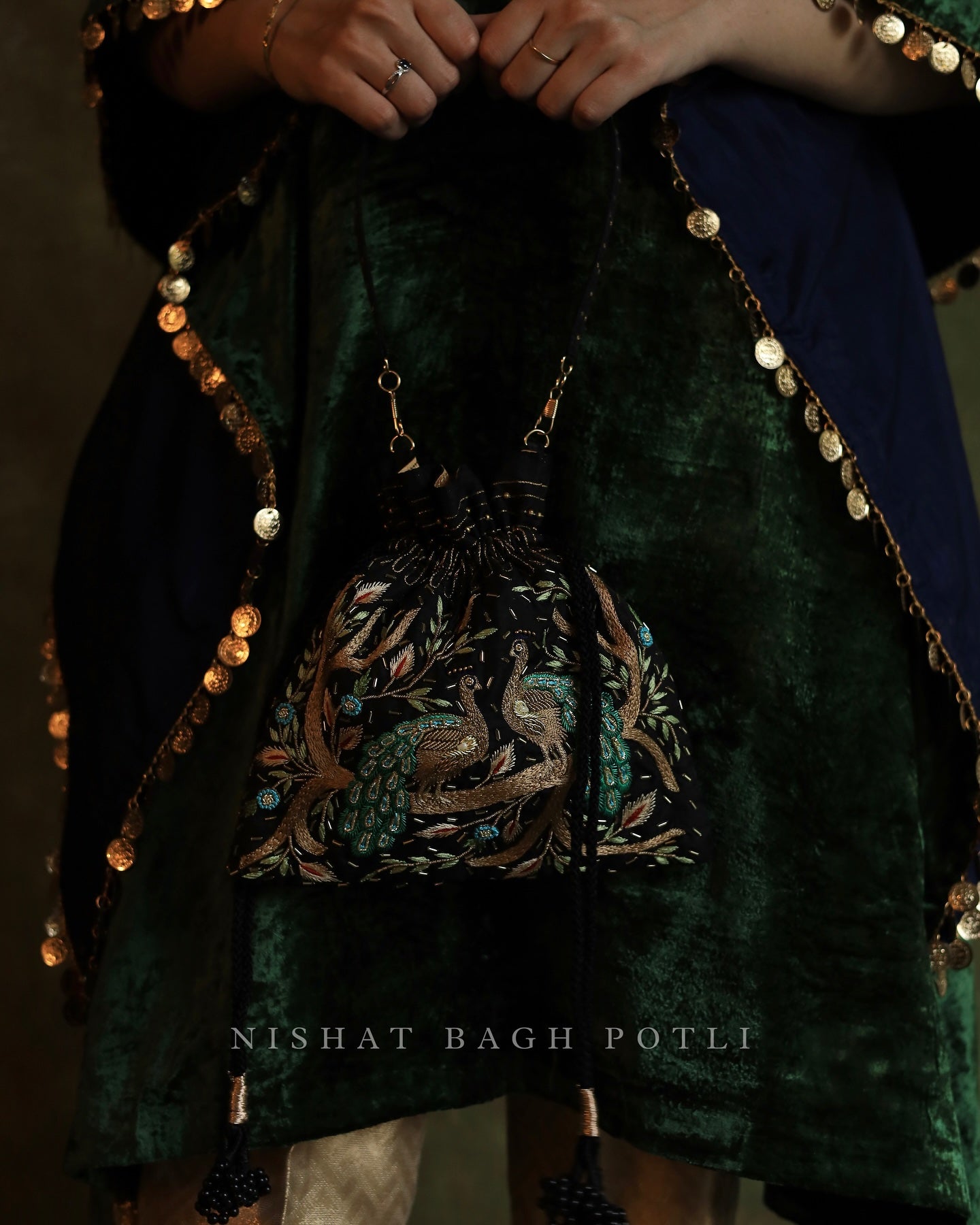 Bottle Green | Silk Velvet Zardozi Kaftan