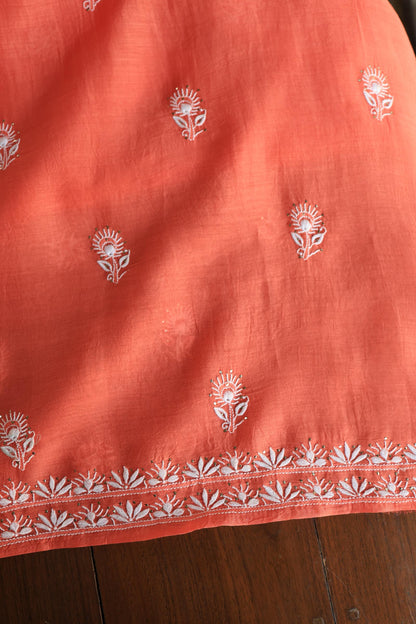 Brick Red Shade Mal Cotton Fine Chikankari Unstitched Fabric
