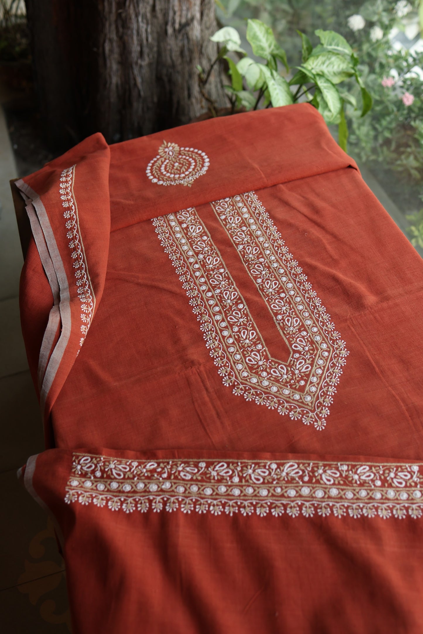 Brick Red Shade Malkha Handspun Khadi Kurtas Unisex Fabric
