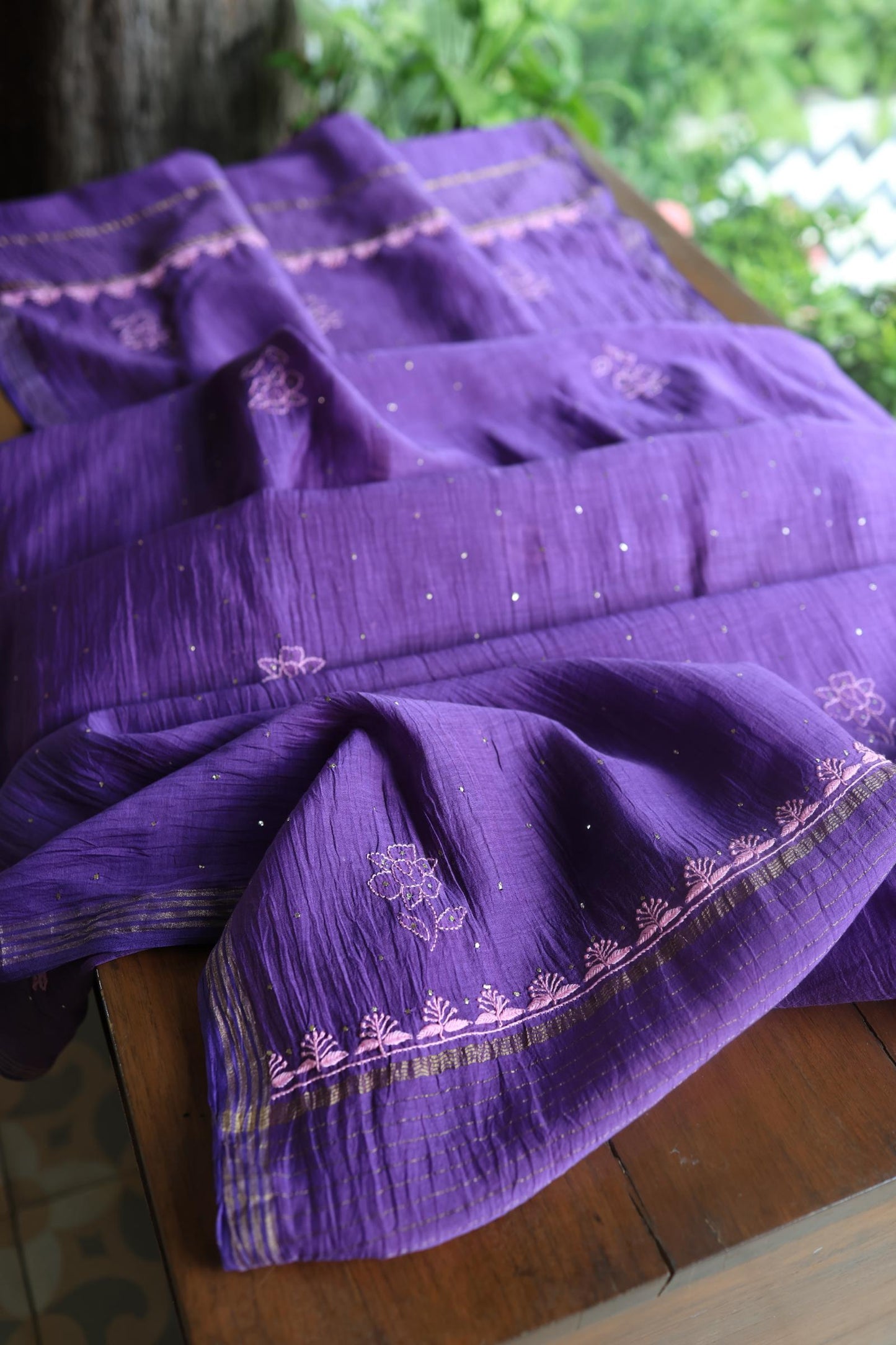 Bright Violet Mal Cotton Fine Chikankari With Kamdani Work Unstitched Fabric