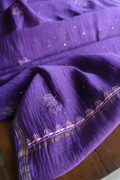 Bright Violet Mal Cotton Fine Chikankari With Kamdani Work Unstitched Fabric
