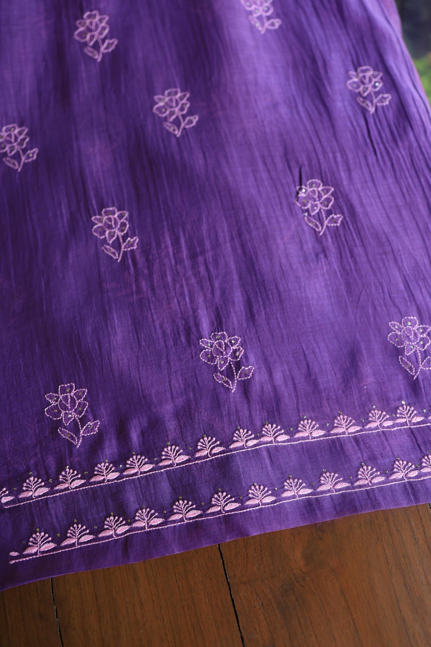 Bright Violet Mal Cotton Fine Chikankari With Kamdani Work Unstitched Fabric