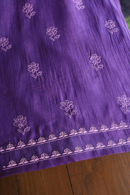 Bright Violet Mal Cotton Fine Chikankari With Kamdani Work Unstitched Fabric