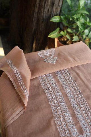 Brown Shade Mulmul Chikankari Unstitched Men's Kurtas Fabric