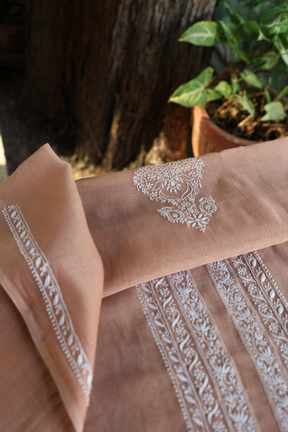 Brown Shade Mulmul Chikankari Unstitched Men's Kurtas Fabric