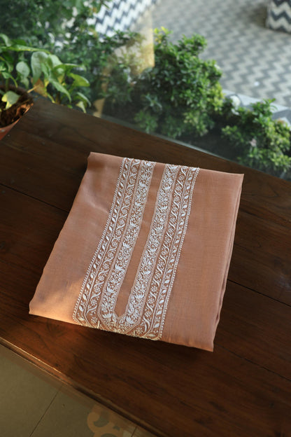 Brown Shade Mulmul Chikankari Unstitched Men's Kurtas Fabric