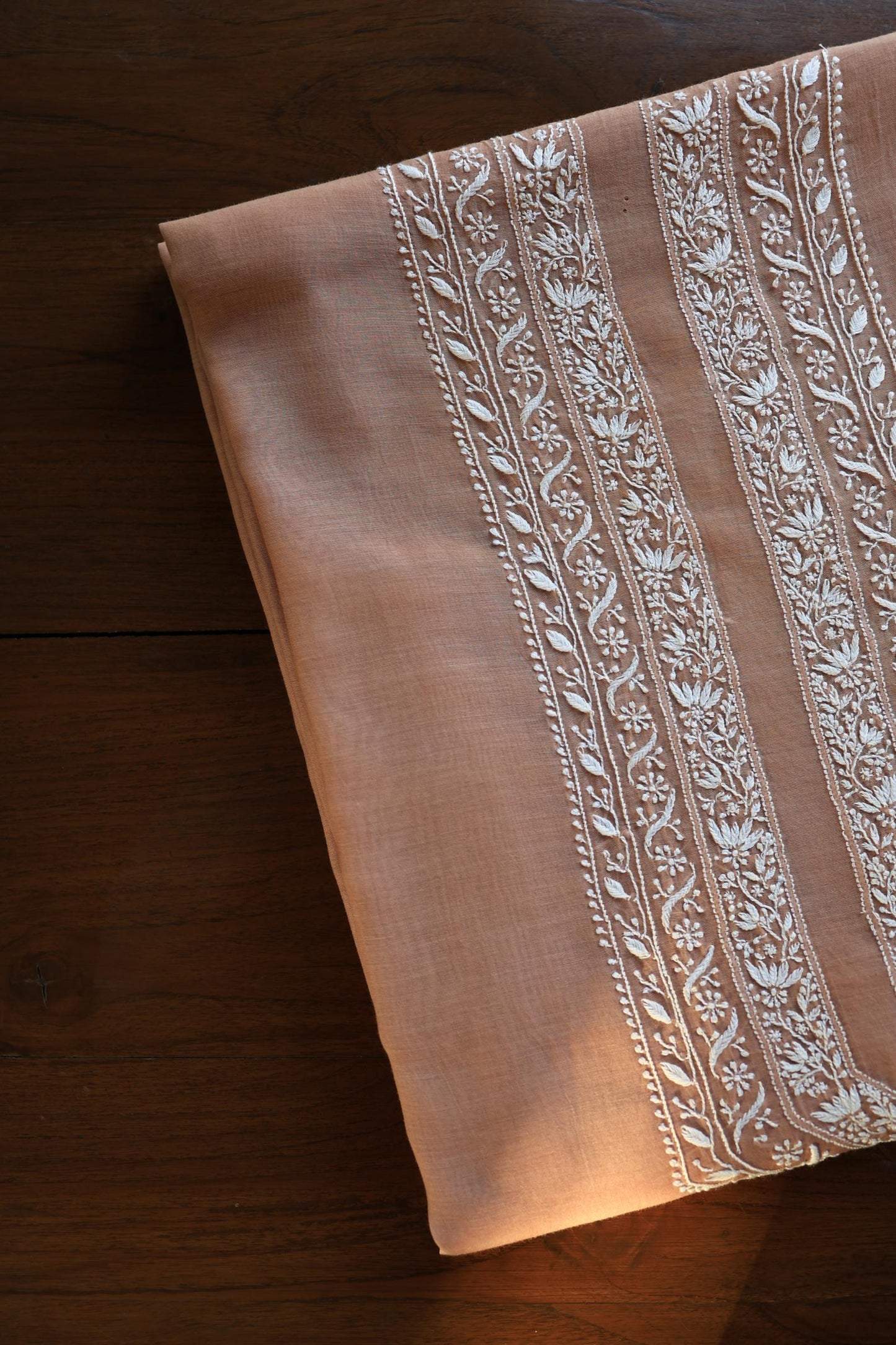 Brown Shade Mulmul Chikankari Unstitched Men's Kurtas Fabric
