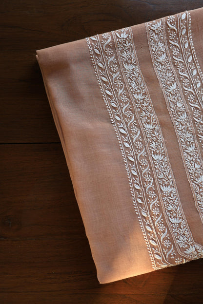 Brown Shade Mulmul Chikankari Unstitched Men's Kurtas Fabric