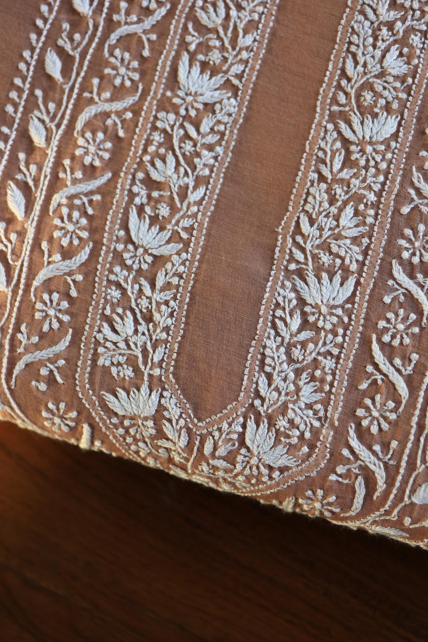 Brown Shade Mulmul Chikankari Unstitched Men's Kurtas Fabric