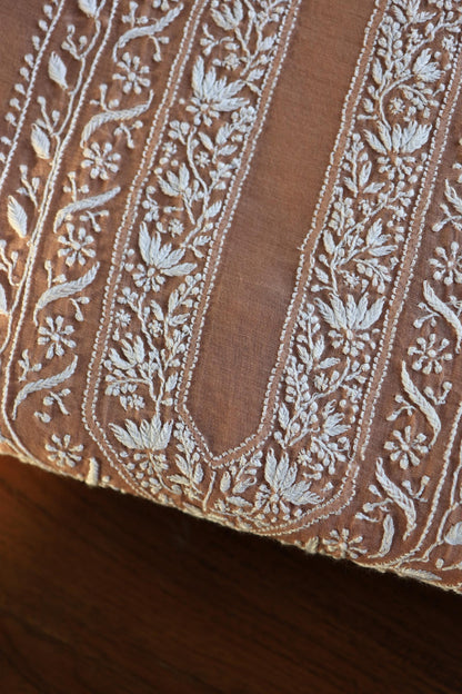 Brown Shade Mulmul Chikankari Unstitched Men's Kurtas Fabric