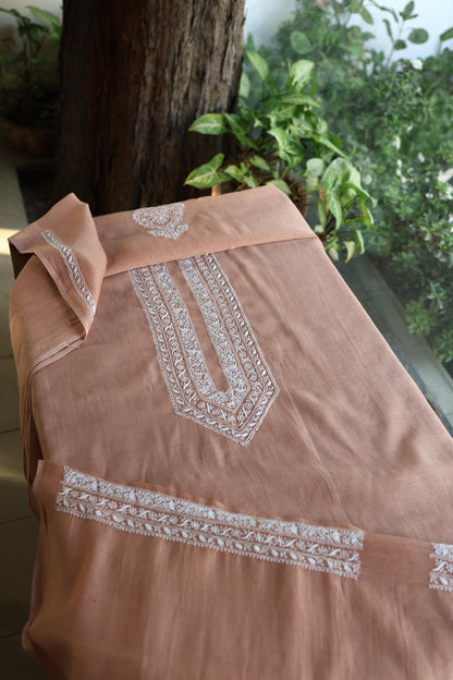 Brown Shade Mulmul Chikankari Unstitched Men's Kurtas Fabric