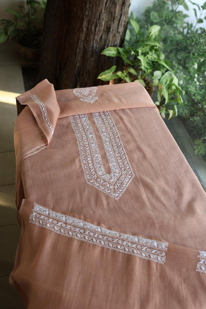 Brown Shade Mulmul Chikankari Unstitched Men's Kurtas Fabric