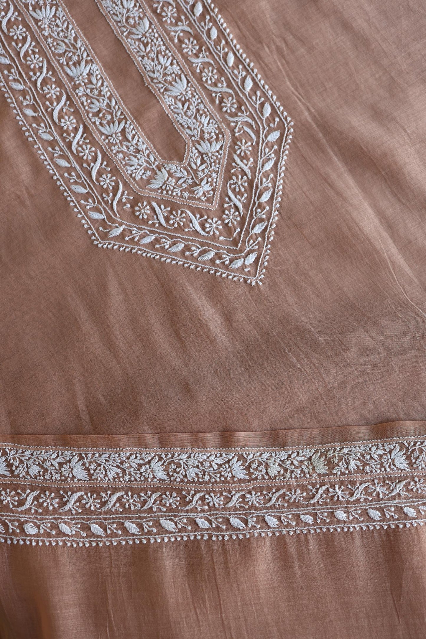 Brown Shade Mulmul Chikankari Unstitched Men's Kurtas Fabric