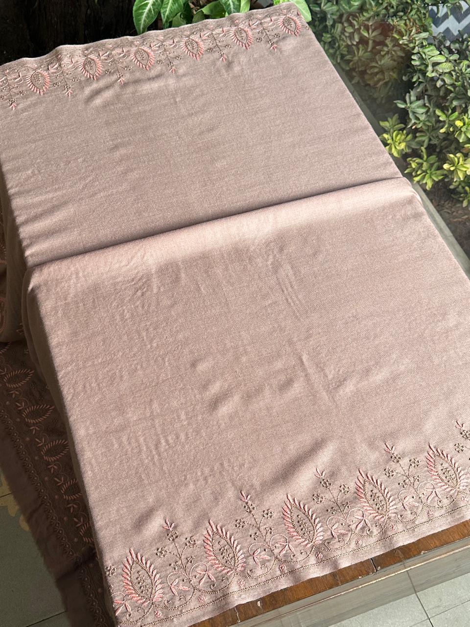 Brown Shade Saman Pashmina Resham Thread Fine Chikankari Shawl