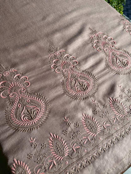 Brown Shade Saman Pashmina Resham Thread Fine Chikankari Shawl