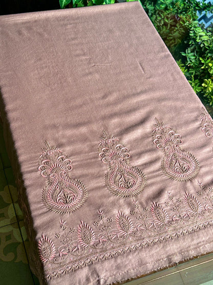 Brown Shade Saman Pashmina Resham Thread Fine Chikankari Shawl