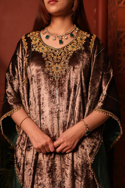 Brown Shade | Silk Velvet Zardozi Kaftans