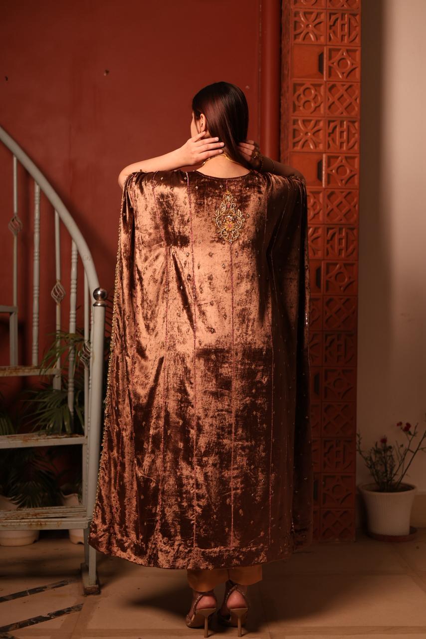 Brown Shade | Silk Velvet Zardozi Kaftans