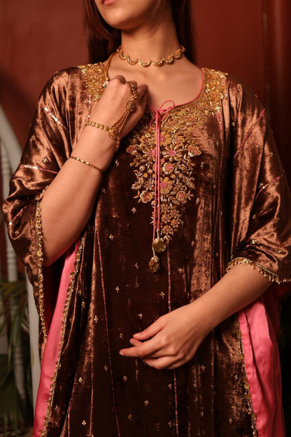 Brown Shade | Silk Velvet Zardozi Kaftans