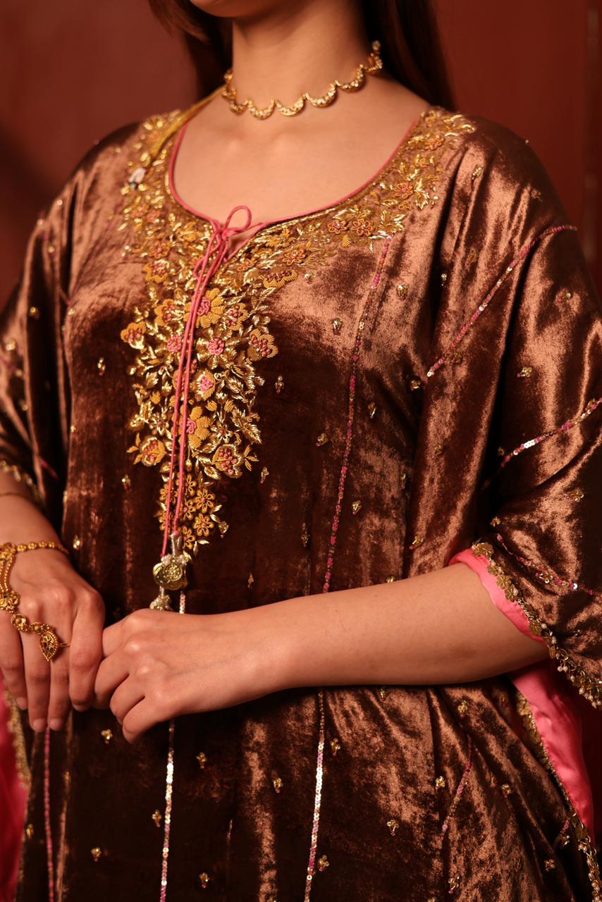 Brown Shade | Silk Velvet Zardozi Kaftans