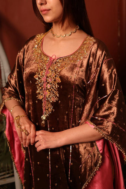 Brown Shade | Silk Velvet Zardozi Kaftans