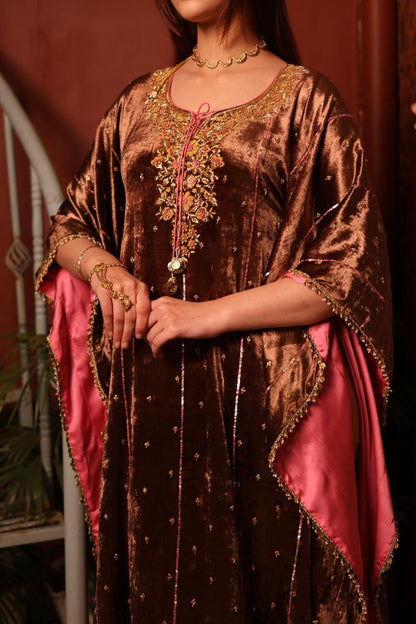 Brown Shade | Silk Velvet Zardozi Kaftans