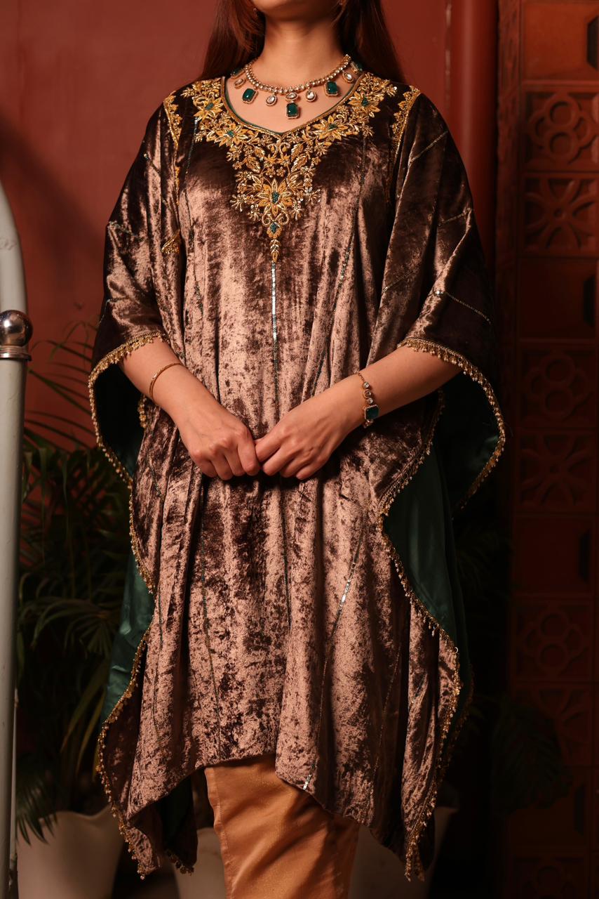 Brown Shade | Silk Velvet Zardozi Kaftans