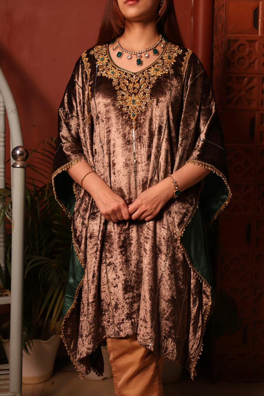Brown Shade | Silk Velvet Zardozi Kaftans