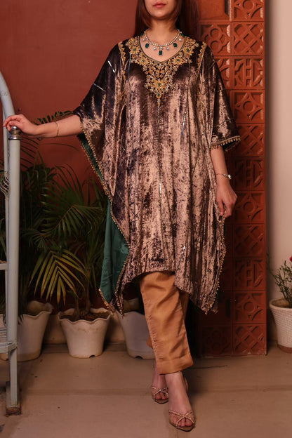 Brown Shade | Silk Velvet Zardozi Kaftans