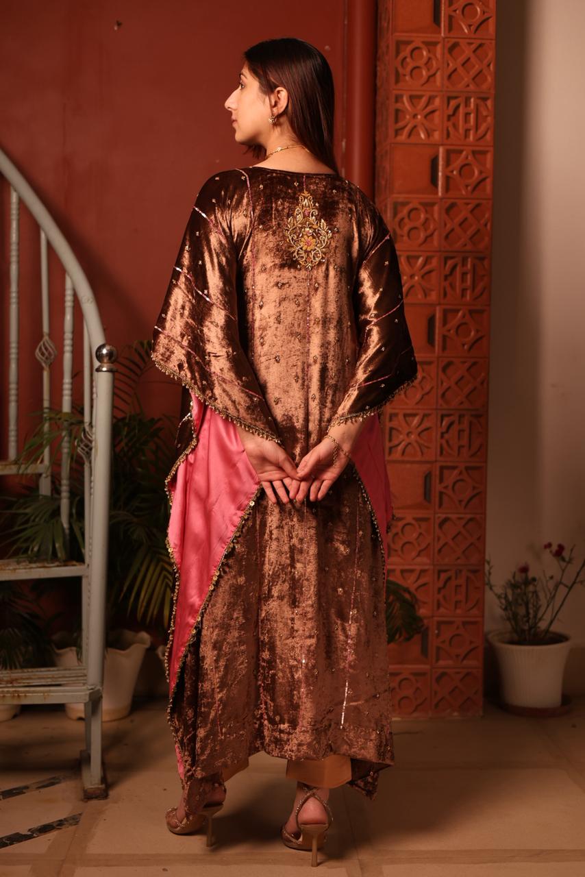 Brown Shade | Silk Velvet Zardozi Kaftans
